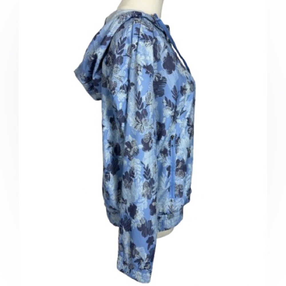 Avalanche Blue Floral Hooded Zip Windbreaker Bomber Jacket - Picture 2 of 5